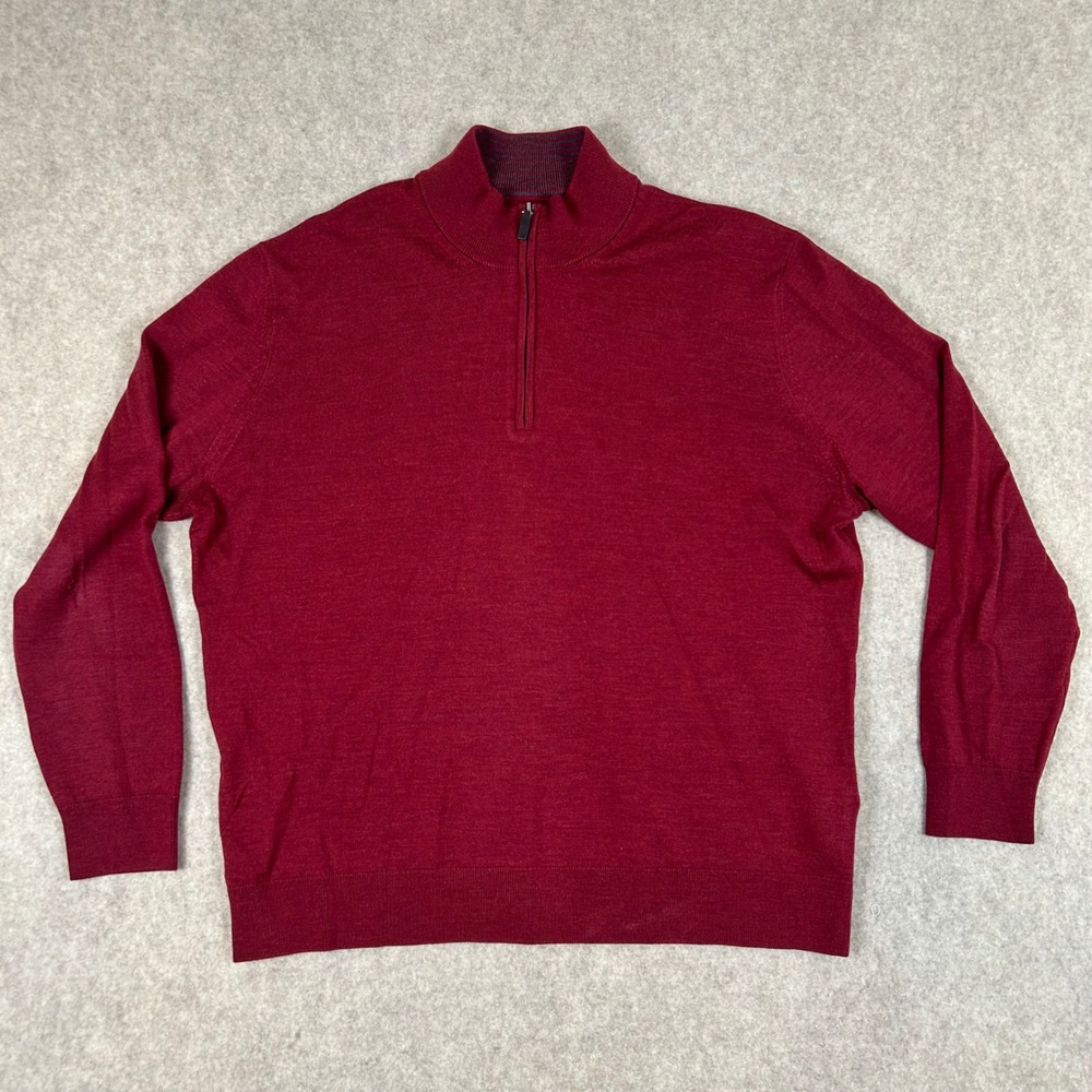 UNTUCKit Quarter Zip Sweater Mens XL Burgundy 100% Extra Fine Merino Wool